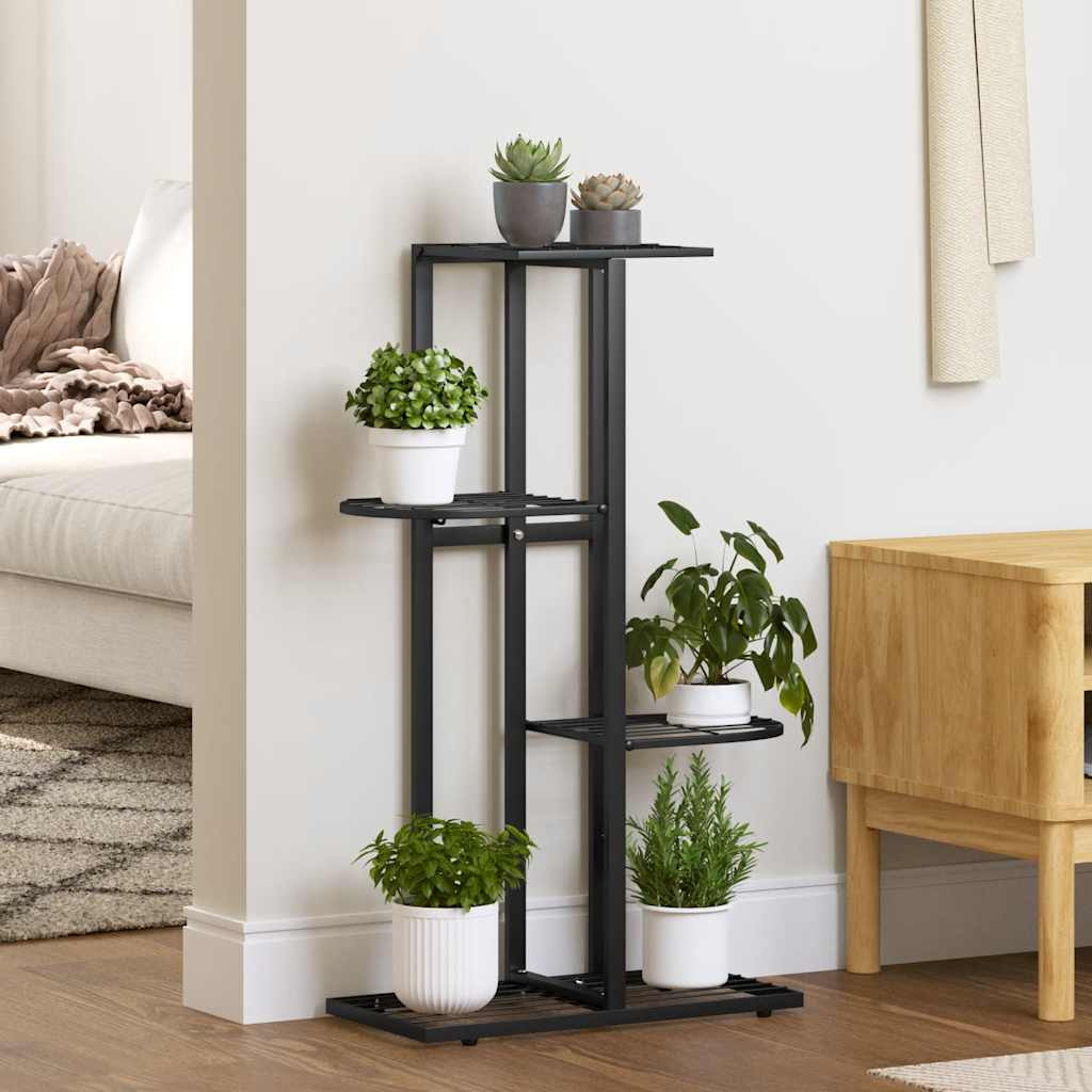 vidaXL Blumenständer 4-Etagen 43x22x76 cm Schwarz Metall