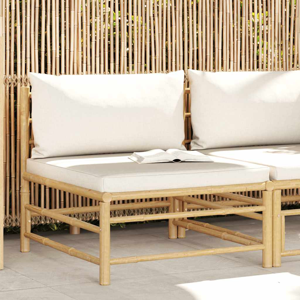vidaXL Garten-Mittelsofa mit Kissen Cremeweiß Bambus