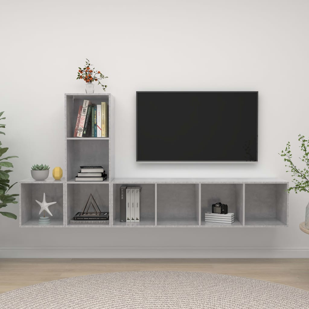 vidaXL 3-tlg. TV-Schrank-Set Betongrau Holzwerkstoff