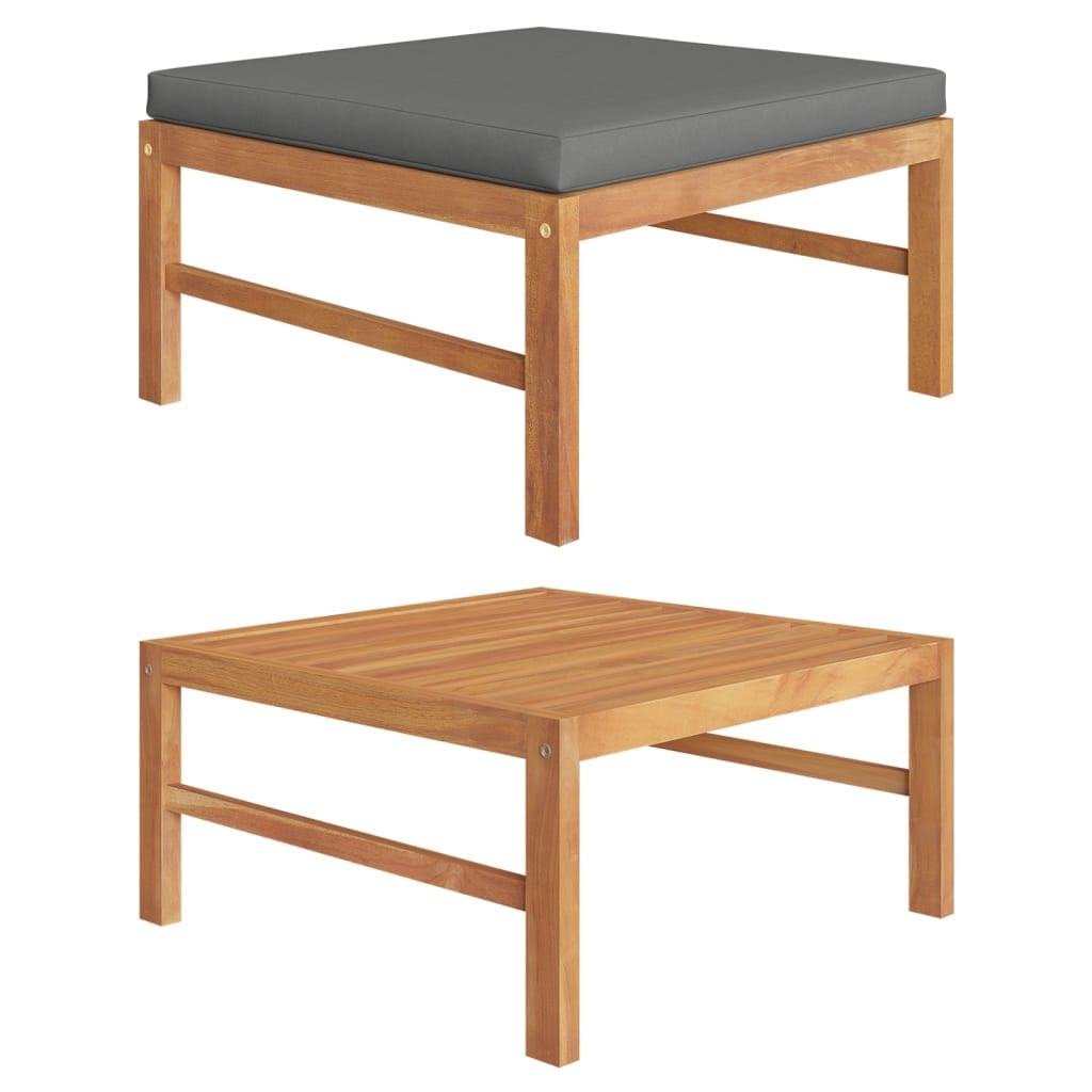 vidaXL Fußhocker mit Dunkelgrauer Auflage Massivholz Teak