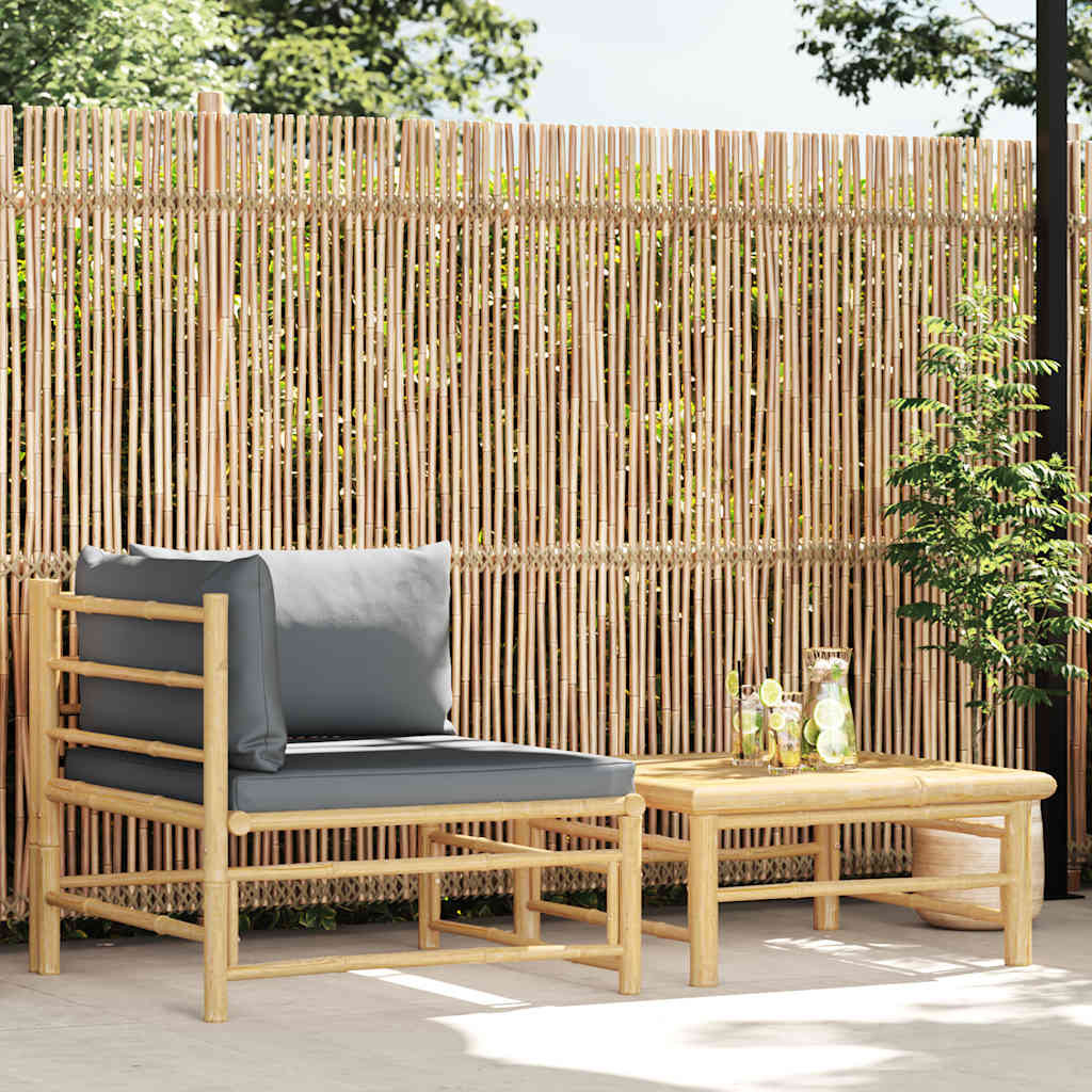 vidaXL 2-tlg. Garten-Lounge-Set mit Dunkelgrauen Kissen Bambus
