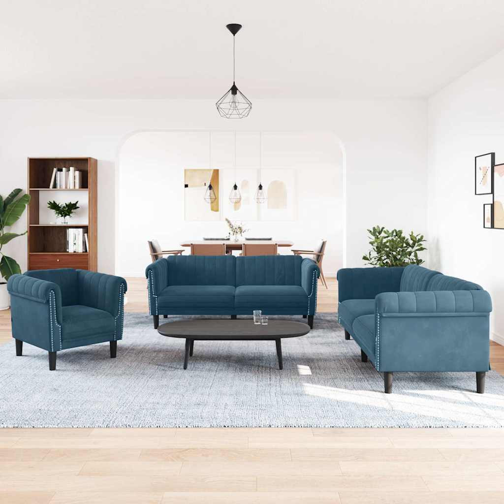vidaXL 3-tlg. Sofagarnitur Blau Samt