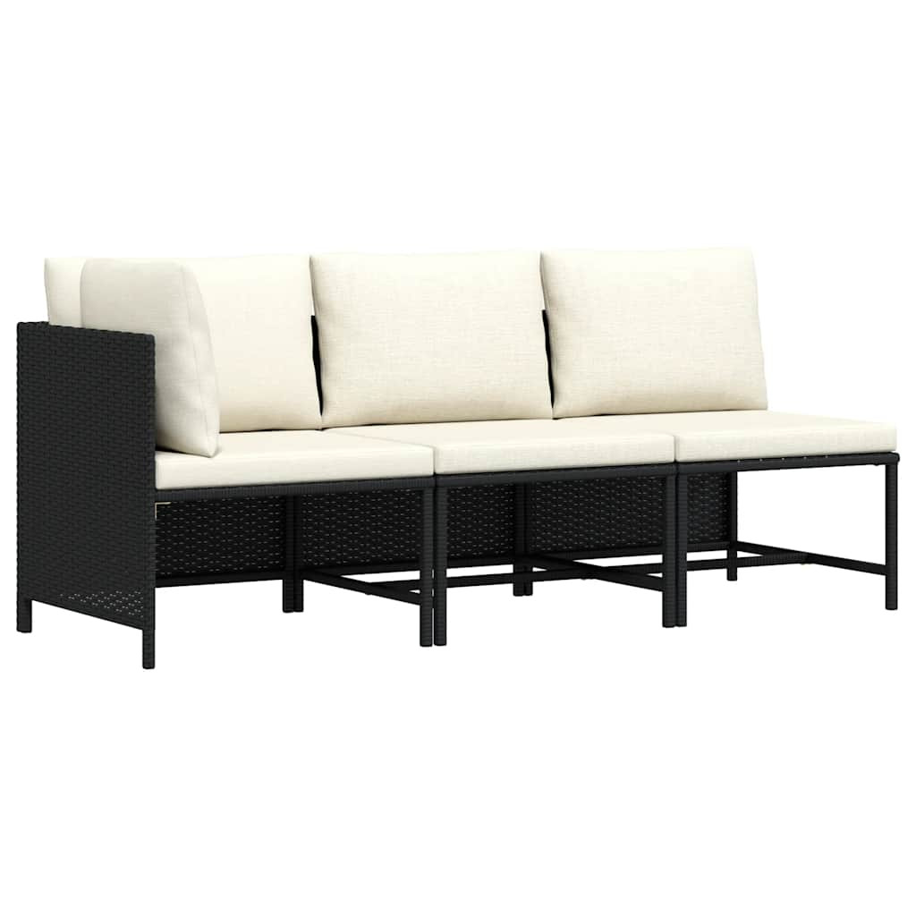 vidaXL 3-tlg. Garten-Sofagarnitur mit Auflagen Schwarz Poly Rattan
