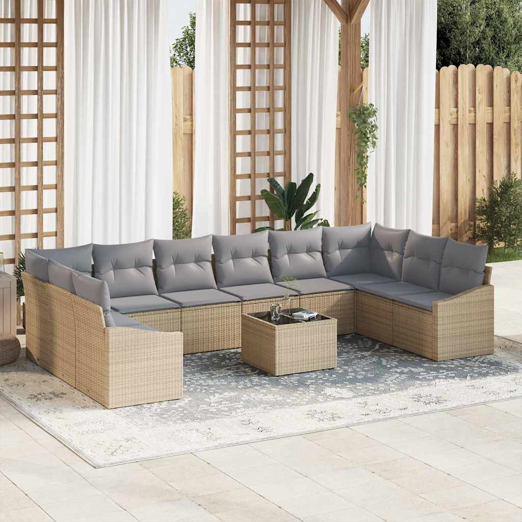 vidaXL Gartensofa-set mit Speicher Beige und Hellgrau Poly-Rattan