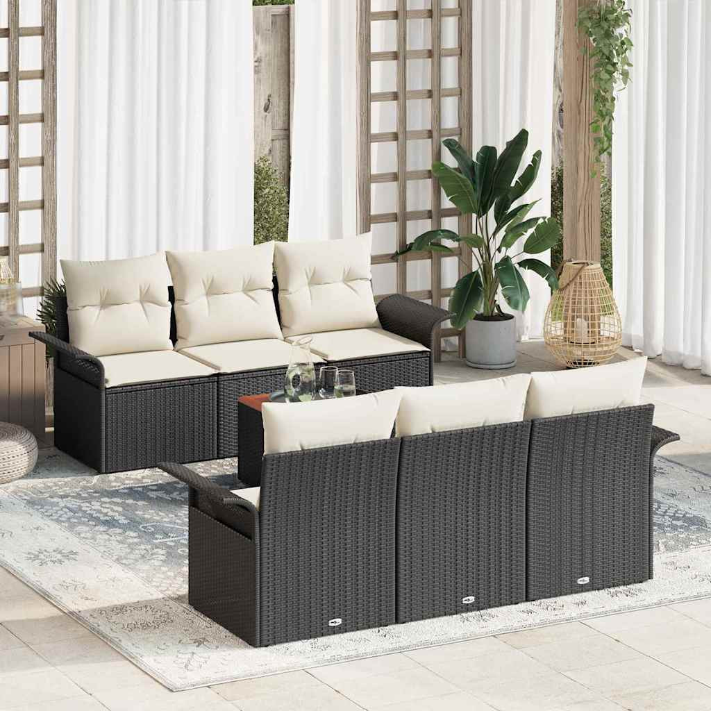 vidaXL Gartensofa-set mit Speicher 7 pcs Schwarz und Creme Poly-Rattan
