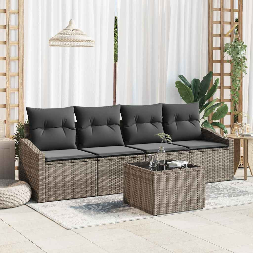 vidaXL Sofa Set mit Kissen mit Speicher 5 pcs Grau Poly-Rattan