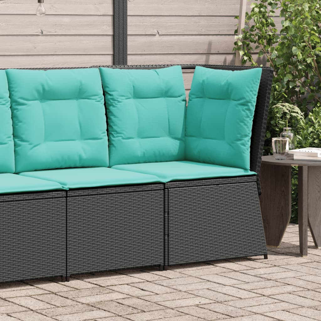 vidaXL Garten-Ecksofa mit Kissen Schwarz Poly-Rattan