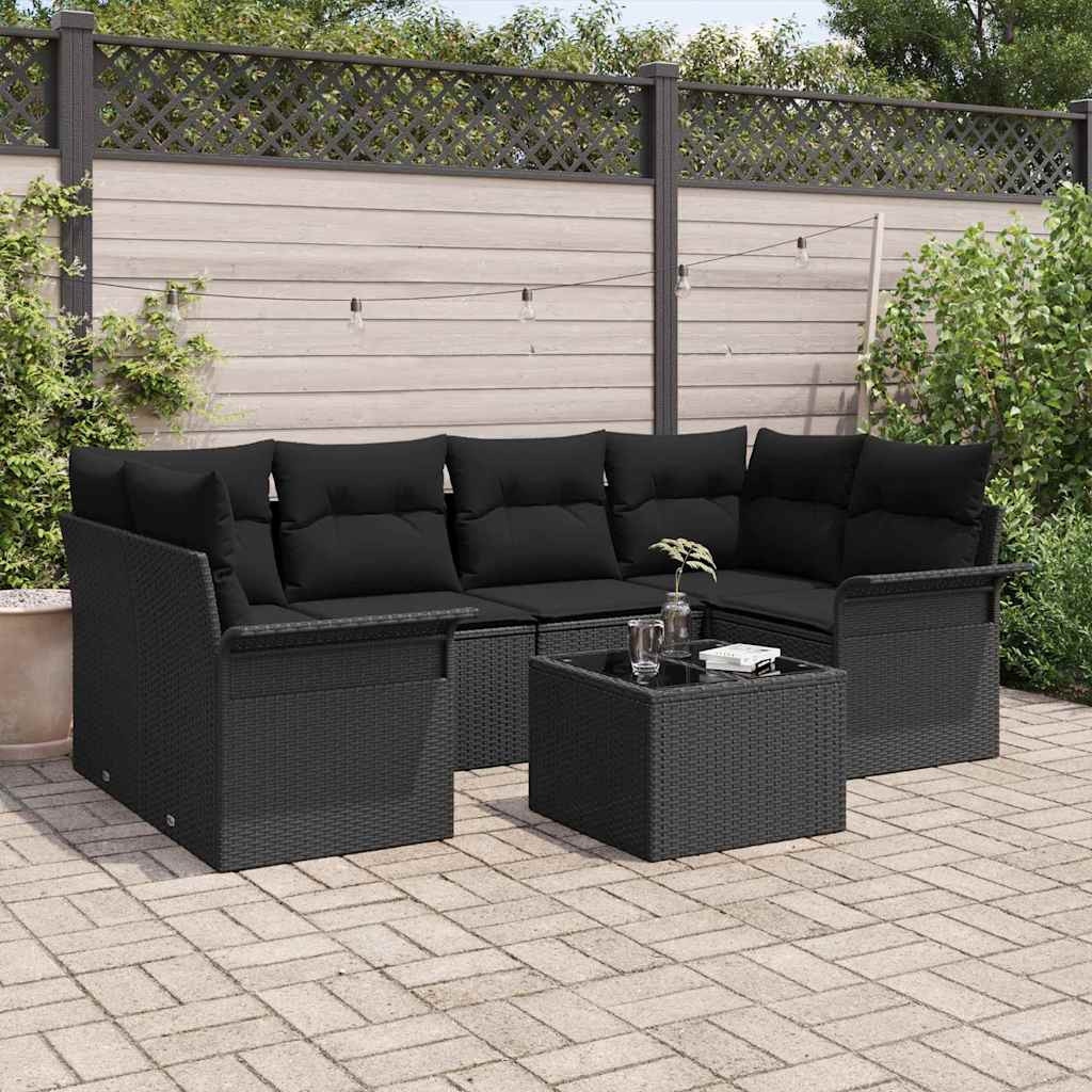 vidaXL Gartensofa-set 7 pcs Schwarz 55 x 55 x 37 cm Poly-Rattan