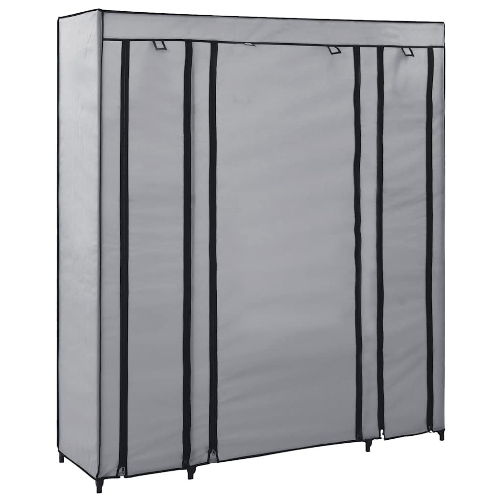 vidaXL Stoffschrank mit Fächern Kleiderstangen Grau 150x45x176cm