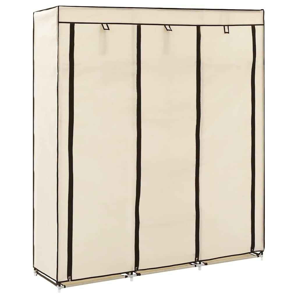 vidaXL Kleiderschrank mit Fächern und Stangen Creme 150x45x175cm Stoff