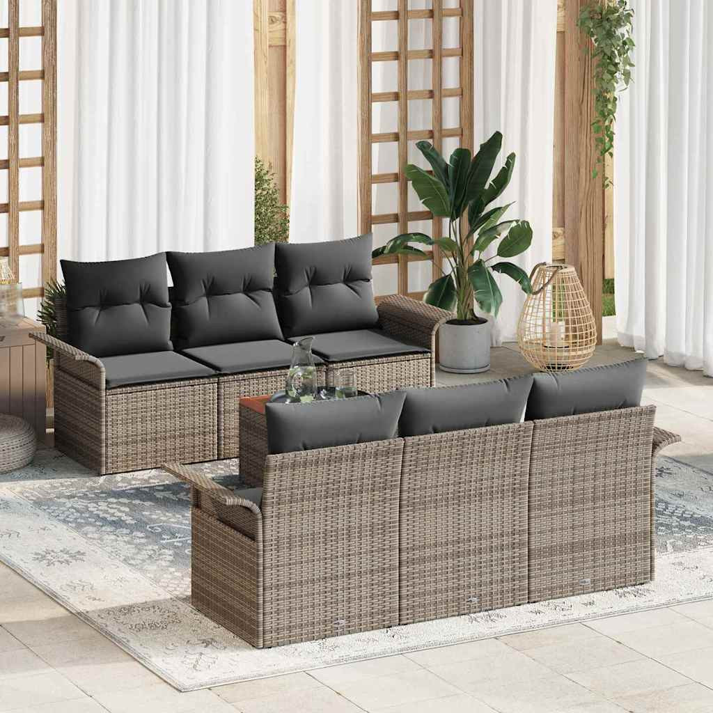 vidaXL Gartensofa-set mit Speicher 7 pcs Grau Poly-Rattan