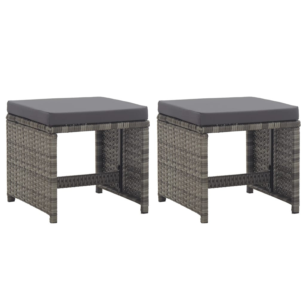 vidaXL Gartenhocker 2 Stk. mit Sitzkissen Poly Rattan Anthrazit