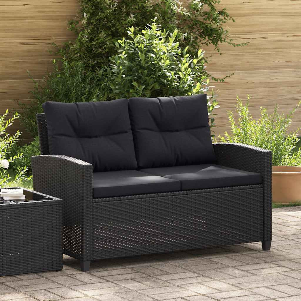 vidaXL 2-Sitzer-Gartensofa mit Kissen Schwarz 124 cm Poly Rattan