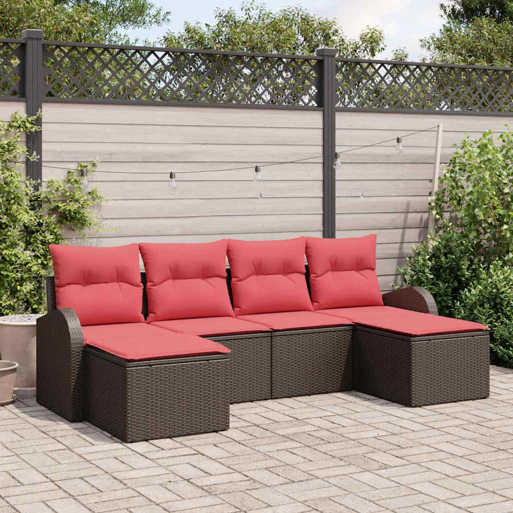 vidaXL Sofa Set mit Kissen 6 pcs Braun und Rot Poly-Rattan
