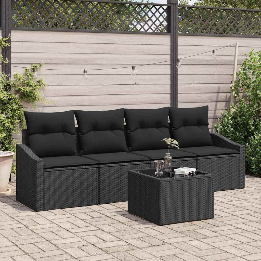 vidaXL Sofa Set mit Kissen mit Speicher 5 pcs Schwarz Poly-Rattan