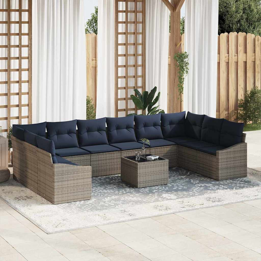 vidaXL Gartensofa-set mit Speicher Grau und Marineblau Poly-Rattan