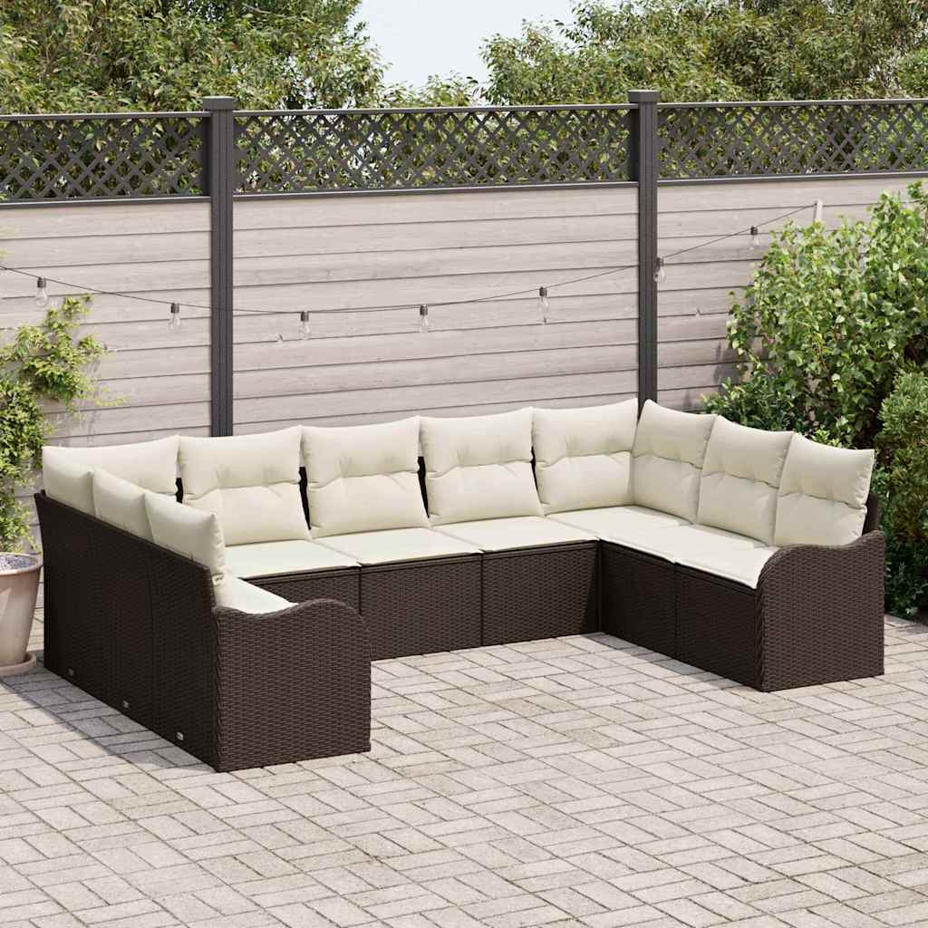 vidaXL Gartensofa-set mit Speicher 9 pcs Braun und Weiß Poly-Rattan