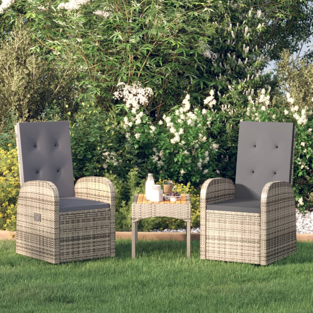 vidaXL Garten-Liegestühle 2 Stk. mit Auflagen Poly Rattan Grau