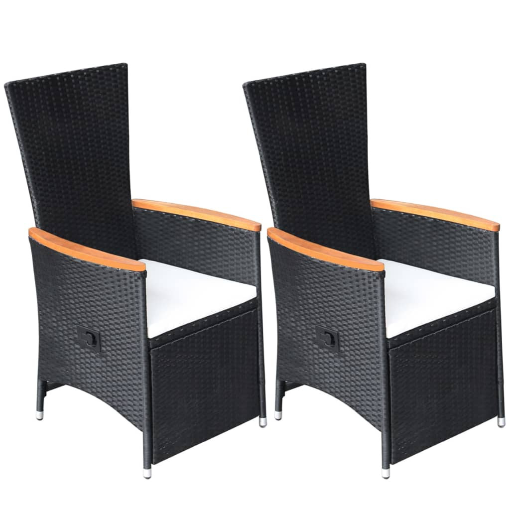 vidaXL Garten-Liegestühle 2 Stk. mit Auflagen Poly Rattan Schwarz