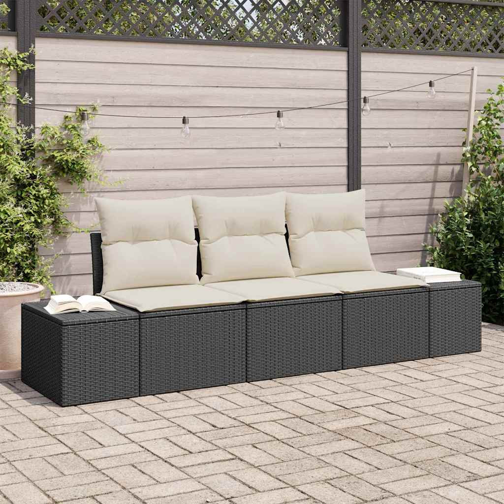 vidaXL Gartensofa-set mit Speicher 3 pcs Schwarz und Creme Poly-Rattan