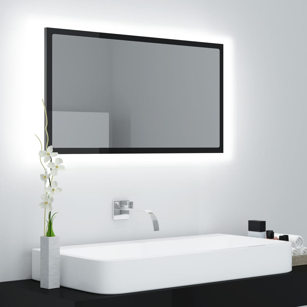vidaXL LED-Badspiegel Hochglanz-Schwarz 80x8,5x37 cm Acryl
