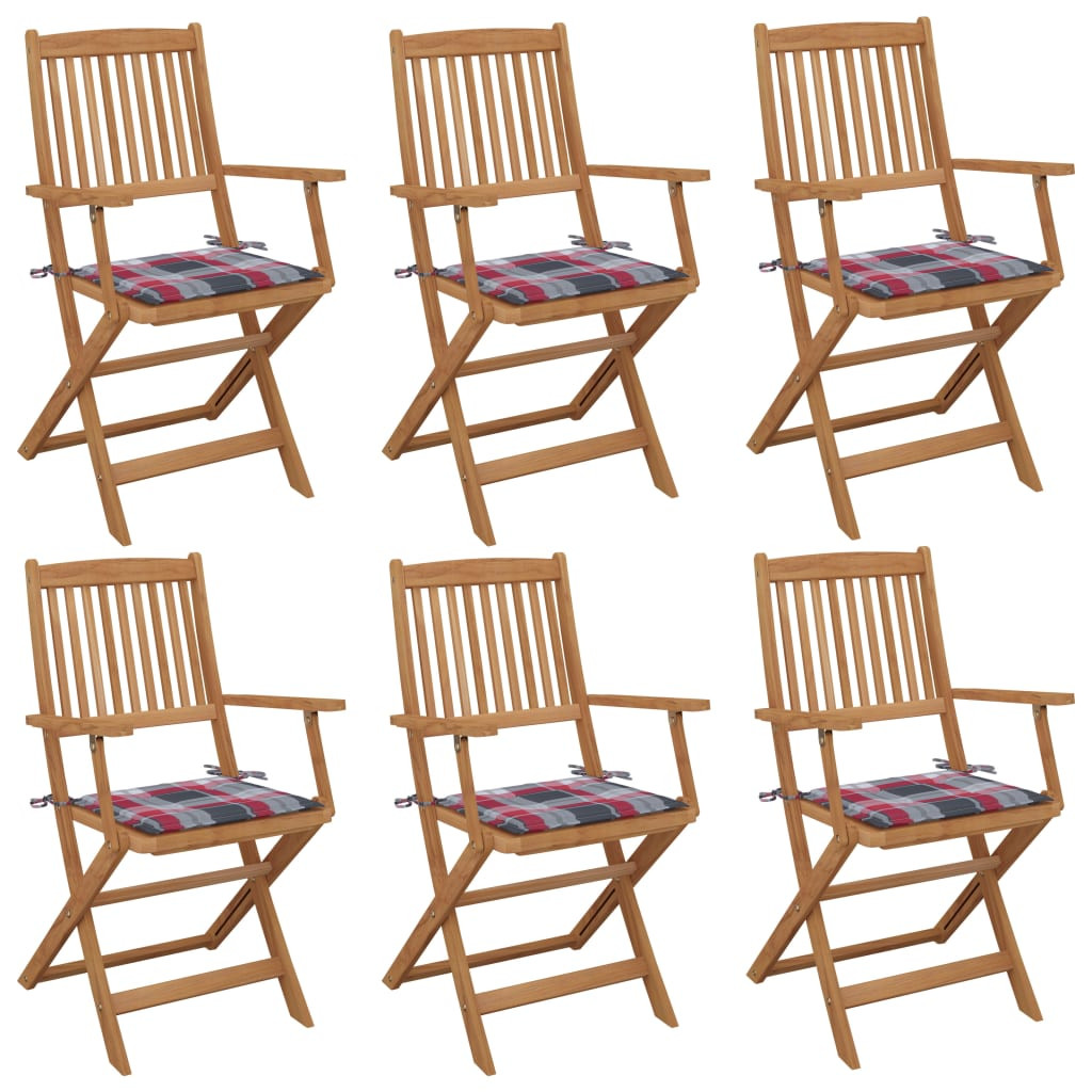 vidaXL Klappbare Gartenstühle 6 Stk. mit Kissen Massivholz Akazie