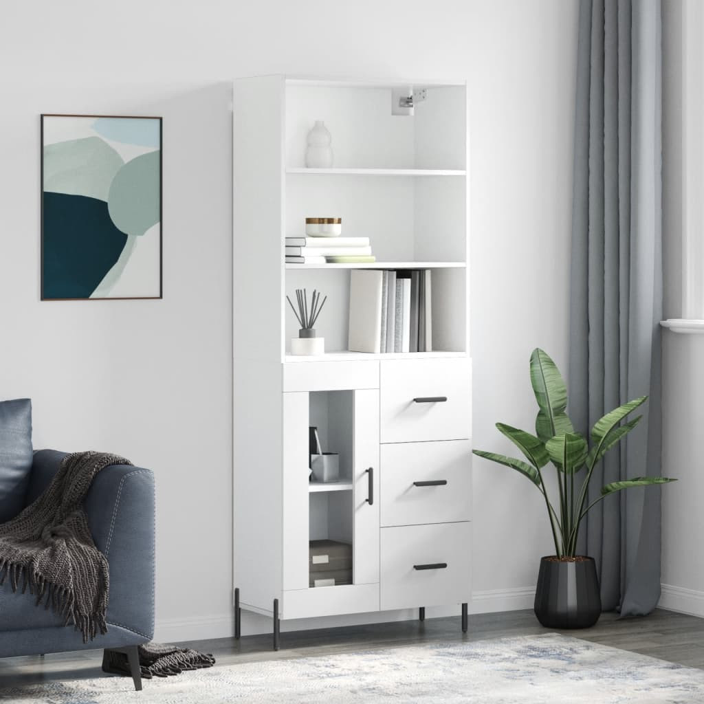 vidaXL Highboard Hochglanz-Weiß 69,5x34x180 cm Holzwerkstoff