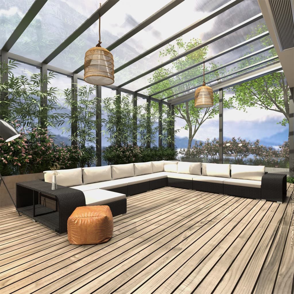 vidaXL 11-tlg. Garten-Lounge-Set mit Auflagen Poly Rattan Schwarz