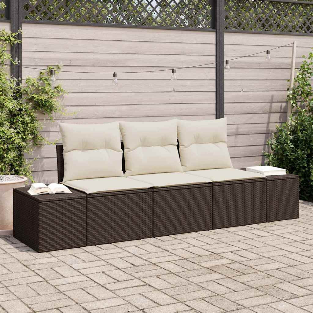 vidaXL Gartensofa-set mit Speicher 3 pcs Braun und Creme Poly-Rattan