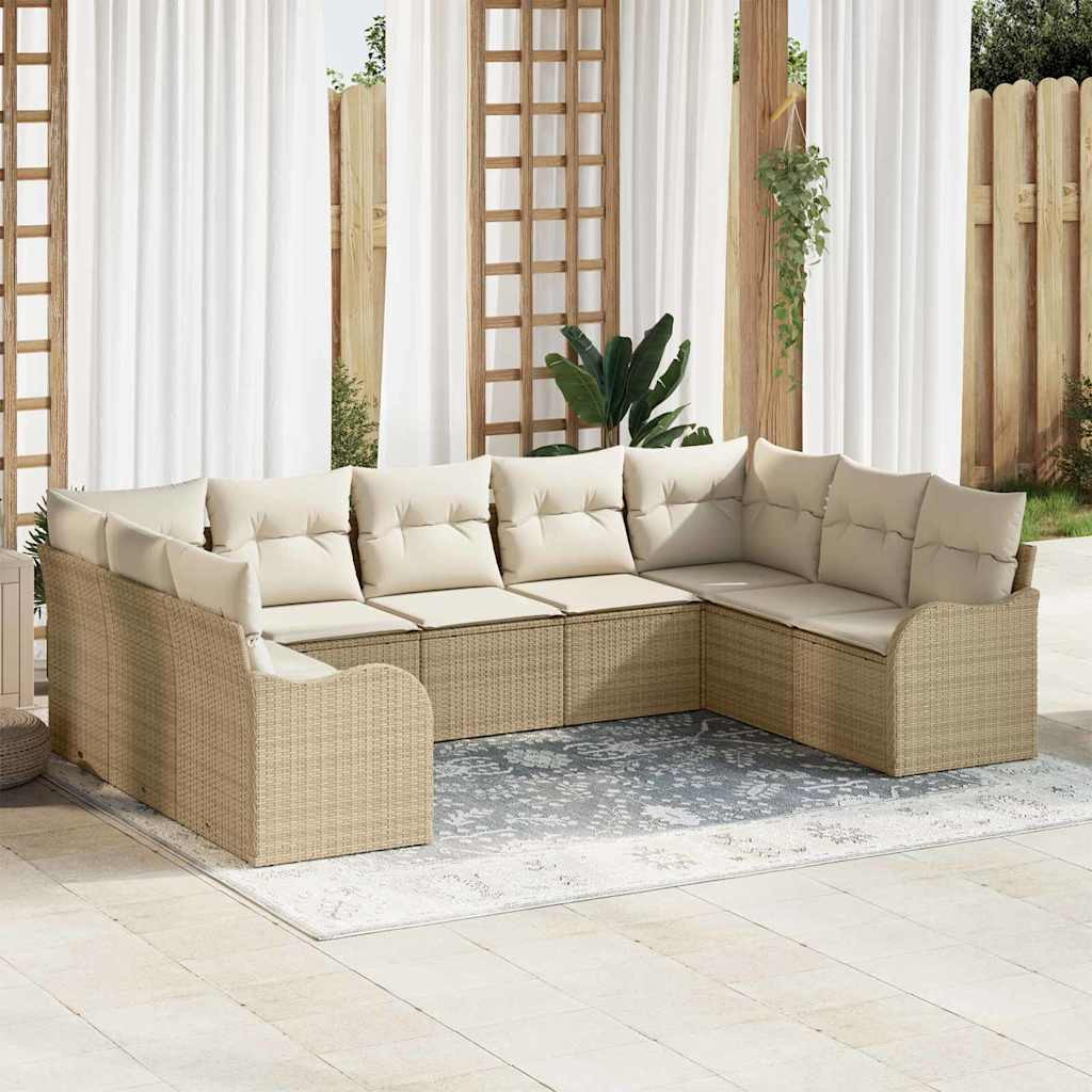 vidaXL Gartensofa-set mit Speicher 9 pcs Beige und Weiß Poly-Rattan