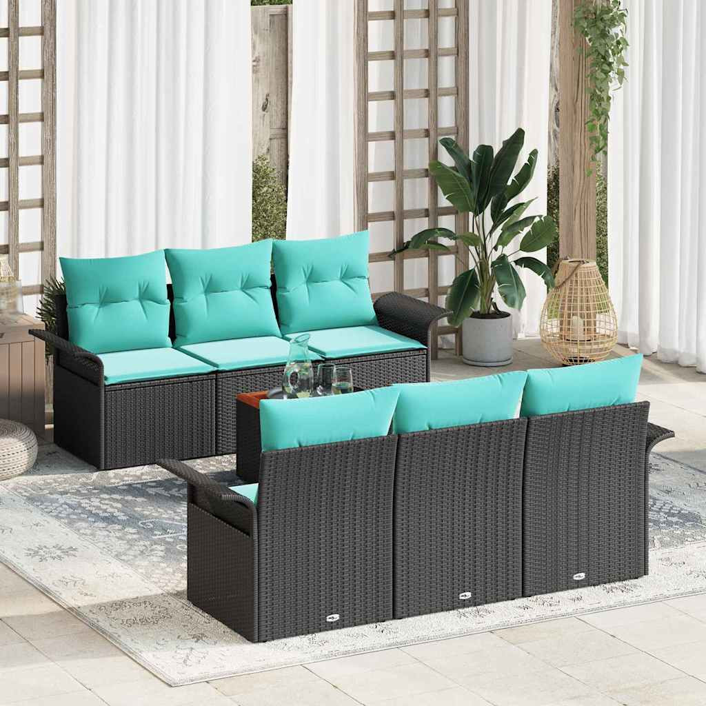 vidaXL Gartensofa-set 7 pcs Schwarz und Türkis Poly-Rattan