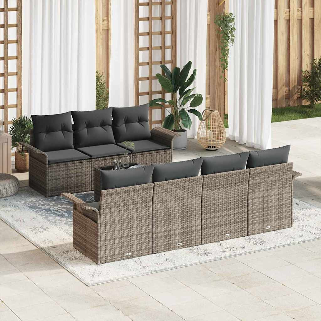 vidaXL Gartensofa-set mit Kissen mit Speicher 8 pcs Grau Poly-Rattan