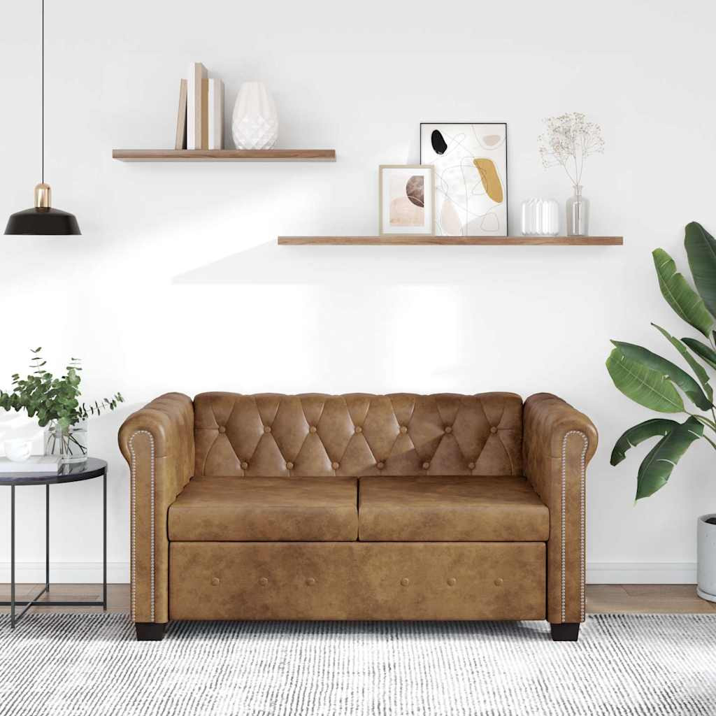 vidaXL Chesterfield-Sofa 2-Sitzer Kunstleder Braun