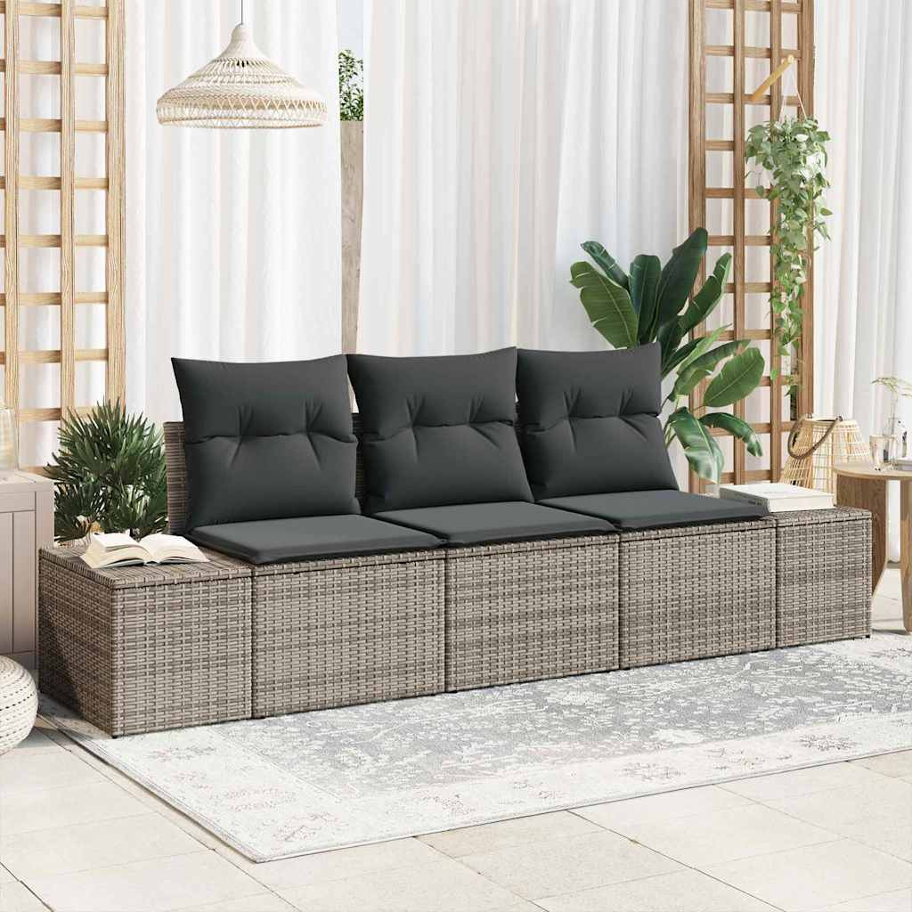 vidaXL Gartensofa-set mit Speicher 3 pcs Grau Poly-Rattan