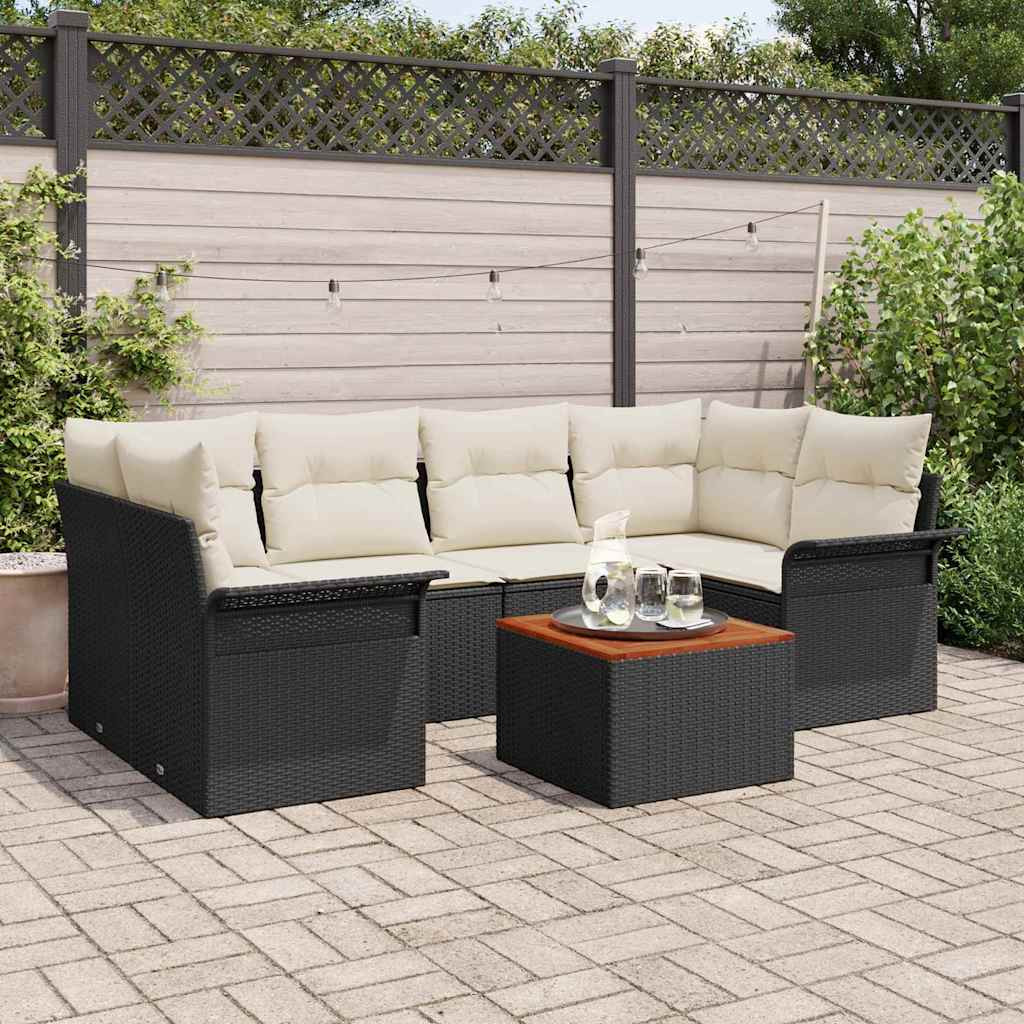 vidaXL Gartensofa-set mit Speicher 7 pcs Schwarz und Creme Poly-Rattan
