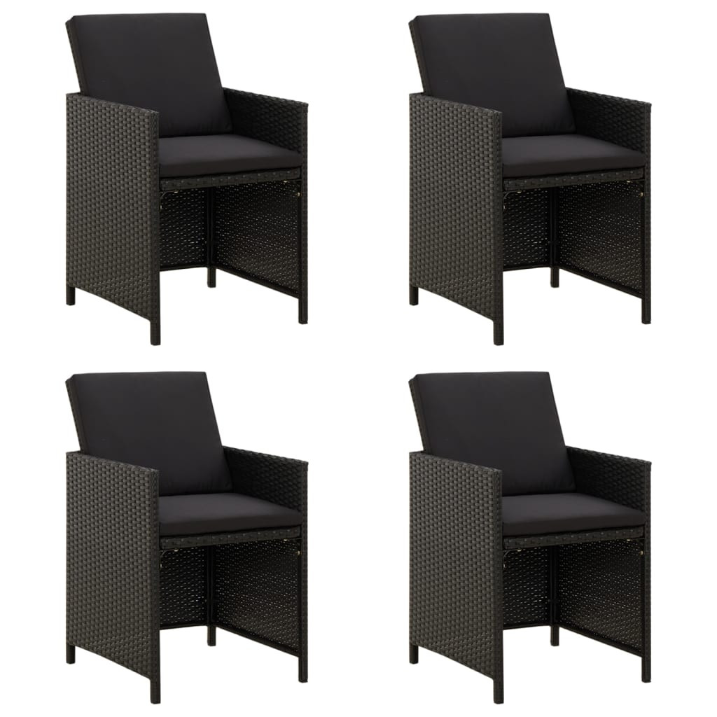 vidaXL Gartenstühle mit Kissen 4 Stk. Poly Rattan Schwarz