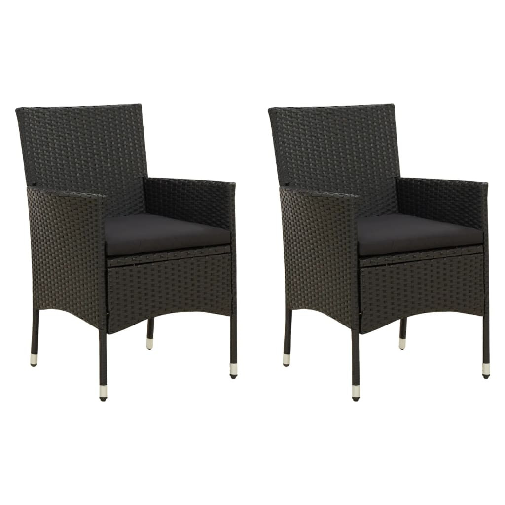 vidaXL Gartenstühle mit Sitzpolster 2 Stk. Poly Rattan Schwarz