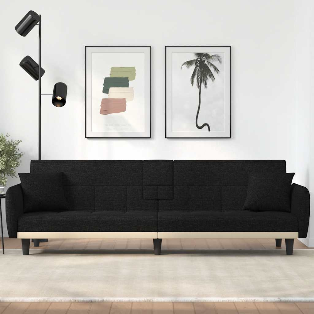 vidaXL Schlafsofa mit Getränkehaltern Schwarz Stoff
