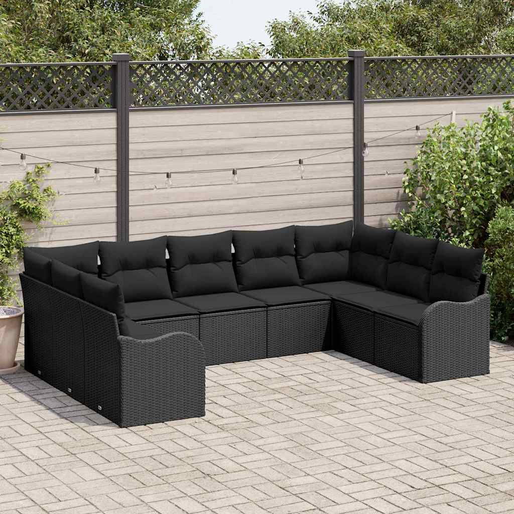 vidaXL Gartensofa-set mit Speicher 9 pcs Schwarz Poly-Rattan