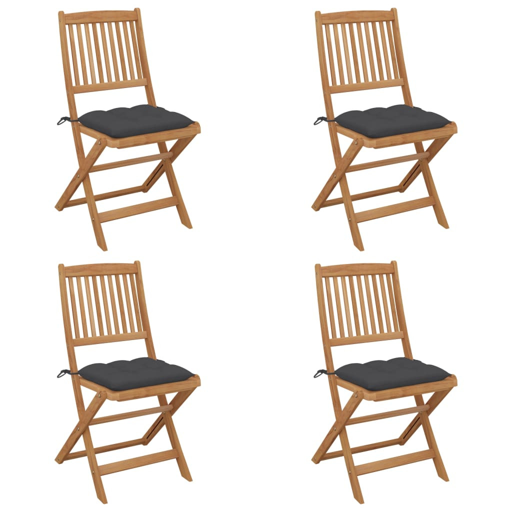 vidaXL Klappbare Gartenstühle 4 Stk. mit Kissen Massivholz Akazie