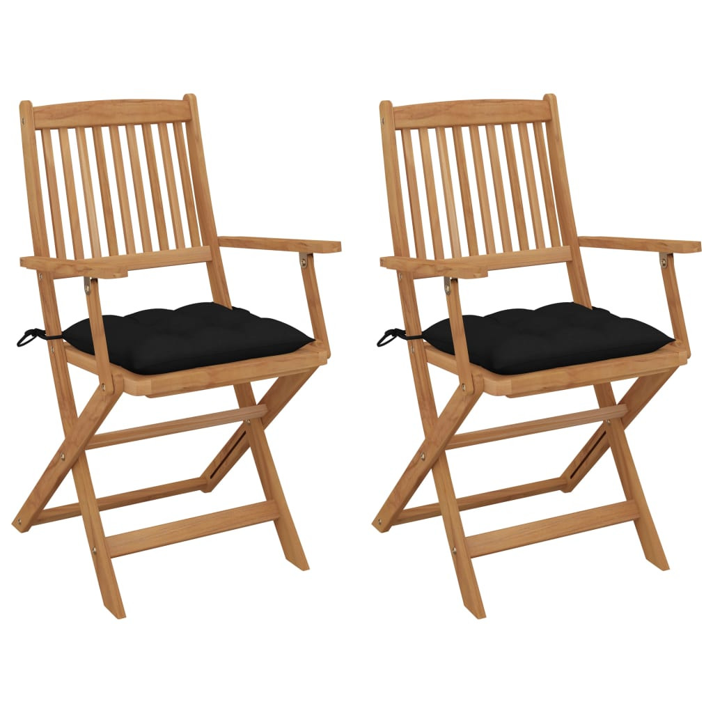vidaXL Klappbare Gartenstühle 2 Stk. mit Kissen Massivholz Akazie