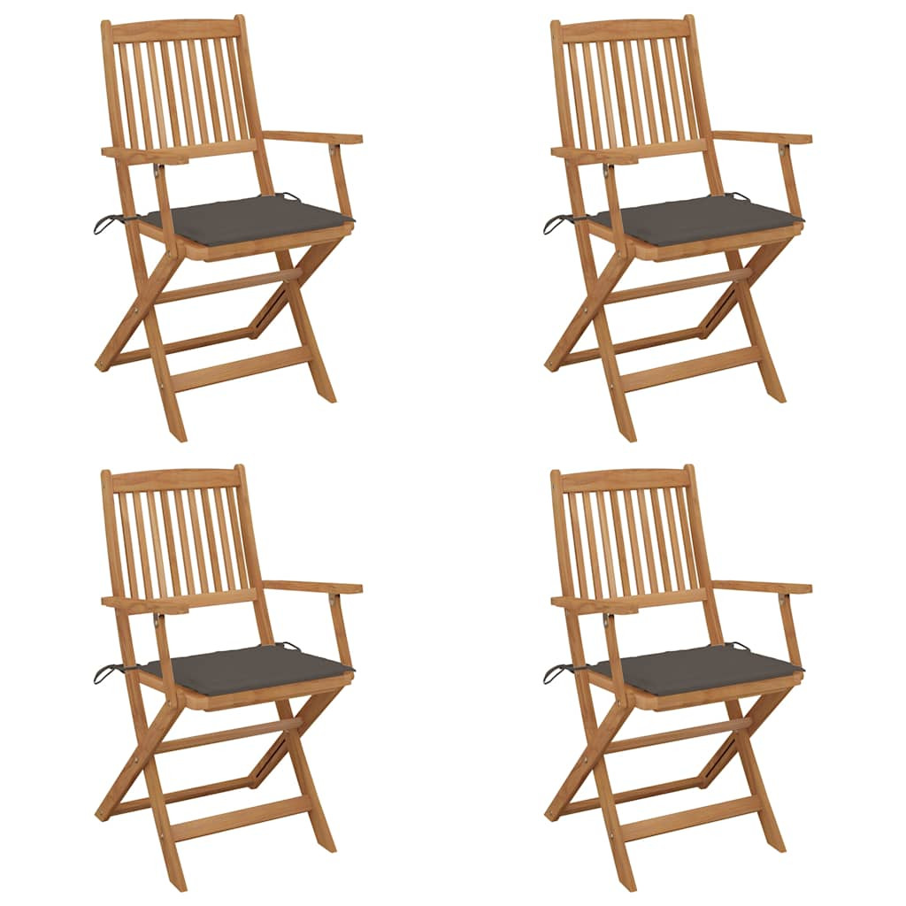 vidaXL Klappbare Gartenstühle 4 Stk. mit Kissen Massivholz Akazie