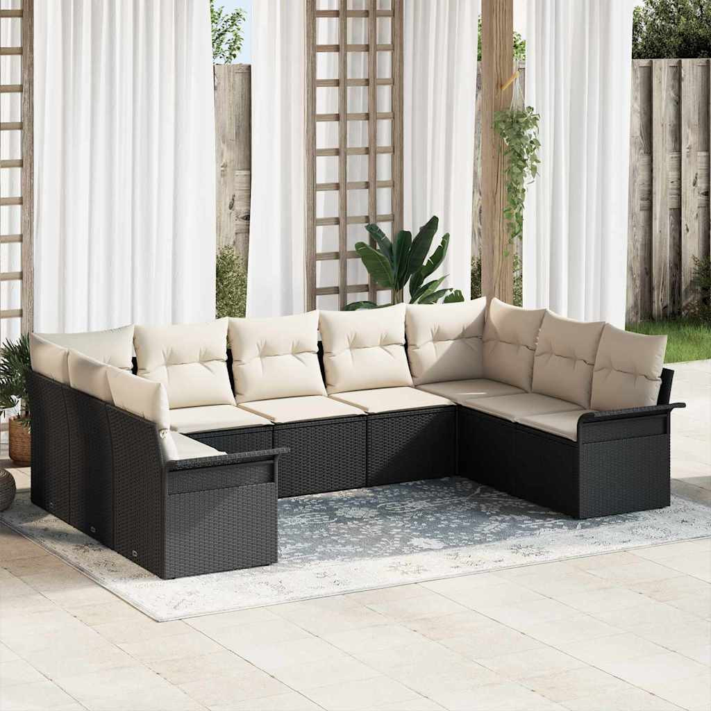 vidaXL Gartensofa-set mit Speicher 9 pcs Schwarz Poly-Rattan