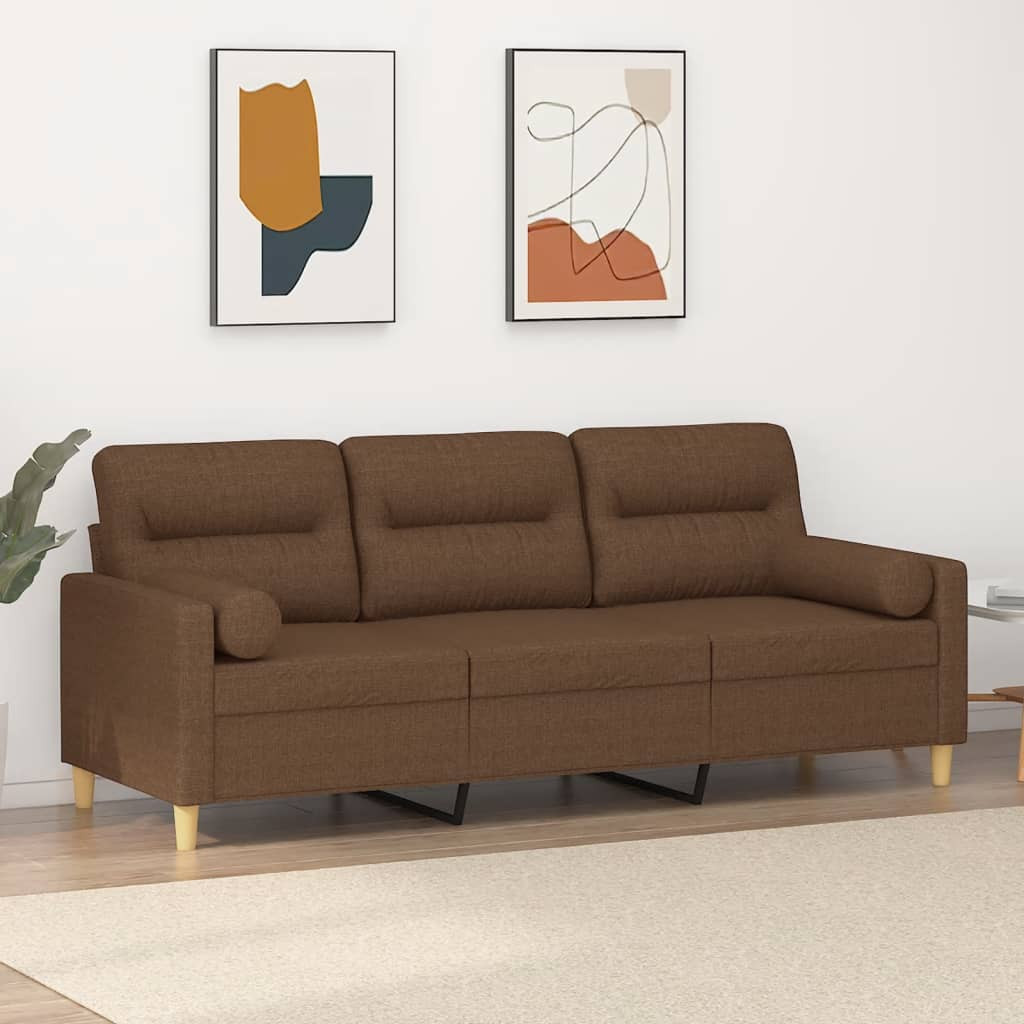 vidaXL 3-Sitzer-Sofa mit Zierkissen Braun 180 cm Stoff