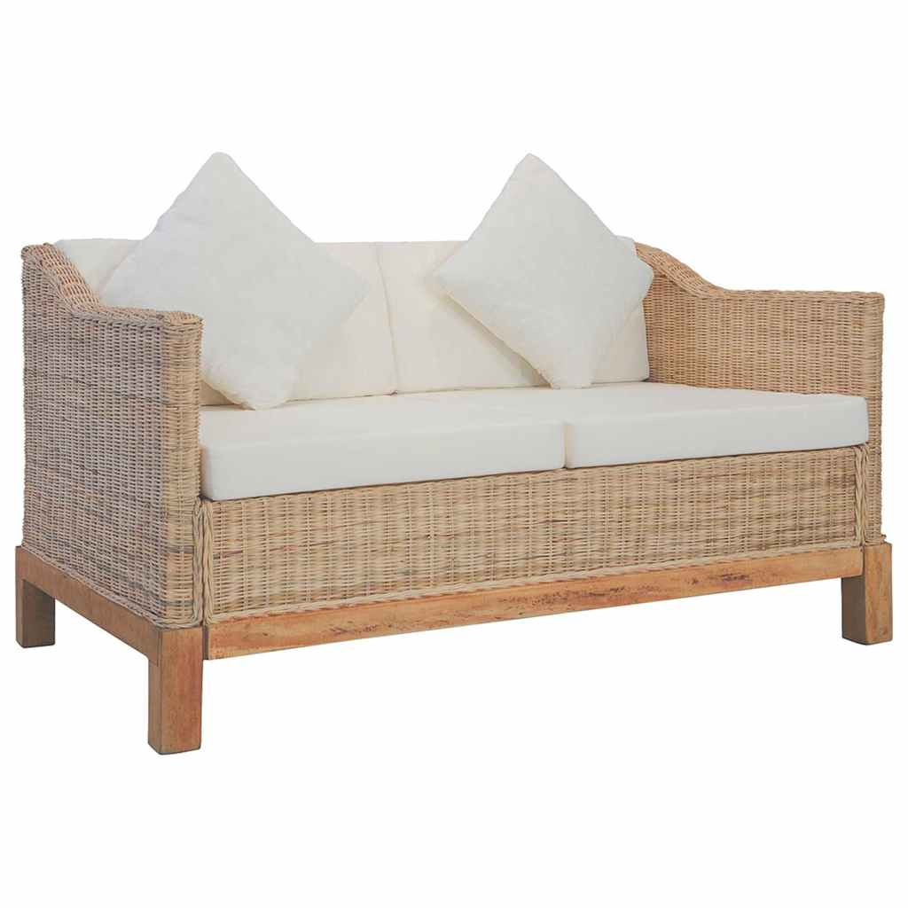 vidaXL 2-Sitzer-Sofa mit Kissen Natürliches Rattan