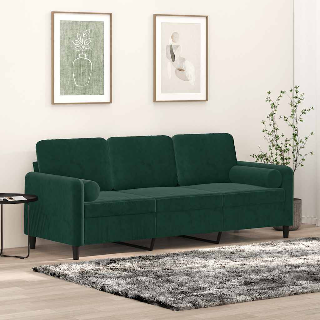 vidaXL 3-Sitzer-Sofa mit Zierkissen Dunkelgrün 180 cm Samt