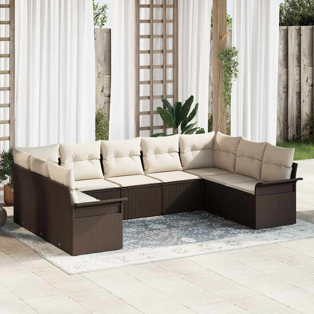 vidaXL Gartensofa-set mit Speicher 9 pcs Braun Poly-Rattan