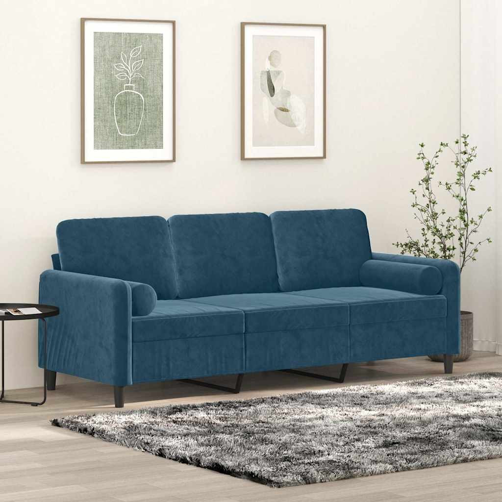 vidaXL 3-Sitzer-Sofa mit Zierkissen Blau 180 cm Samt