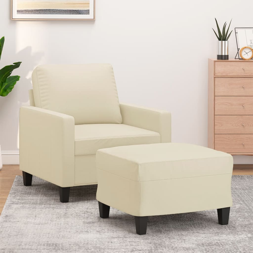 vidaXL Sessel mit Hocker Creme 60 cm Kunstleder
