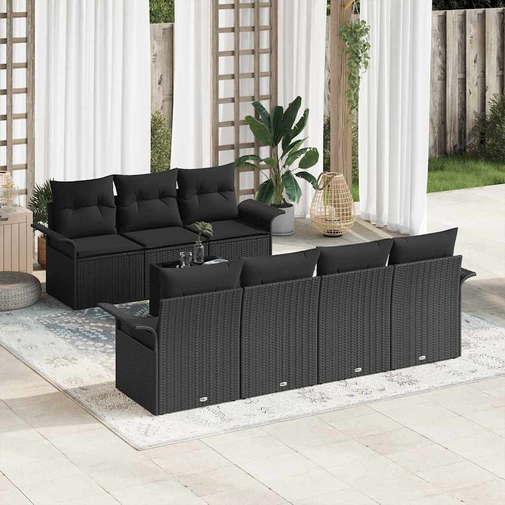 vidaXL Gartensofa-set mit Kissen 8 pcs Schwarz Poly-Rattan
